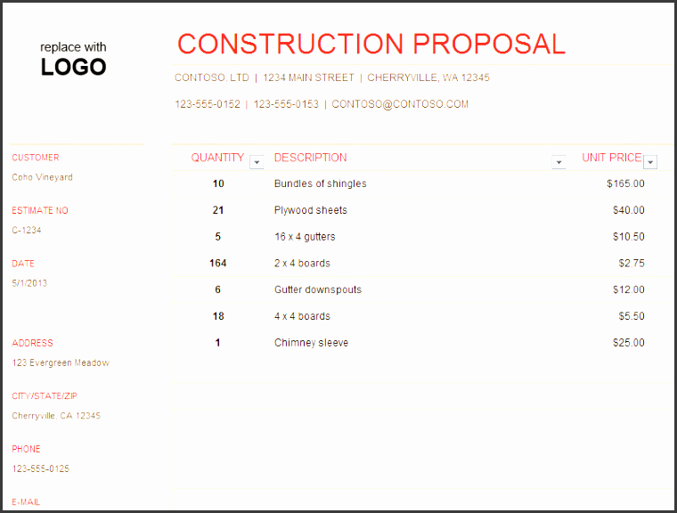 construction quotation template